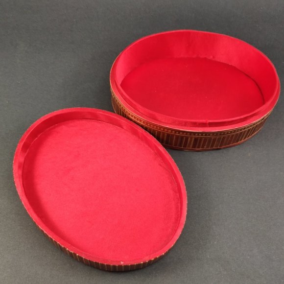 Marquetry Phoenix Dragon Oval Trinket Jewelry Box Bamboo Veneer Overlay 6.25 - Picture 4 of 9